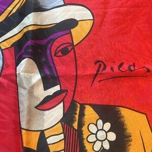 Vintage Pablo Picasso Abstract Cubist Silk Scarf Hand Rolled 34x34